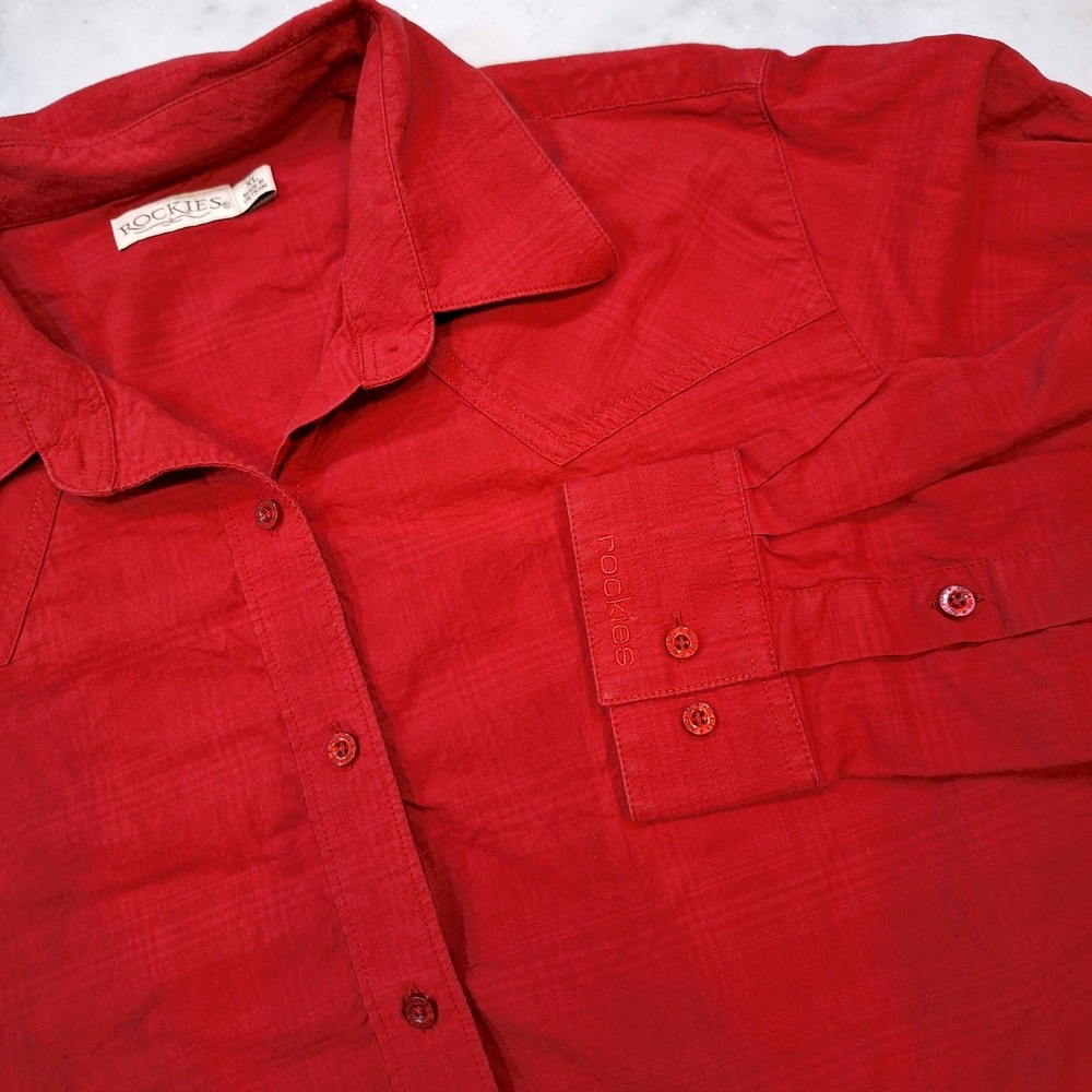 Rockies Western Button Up Shirt Womens XL Red Long Sleeve Cowgirl RT37741001